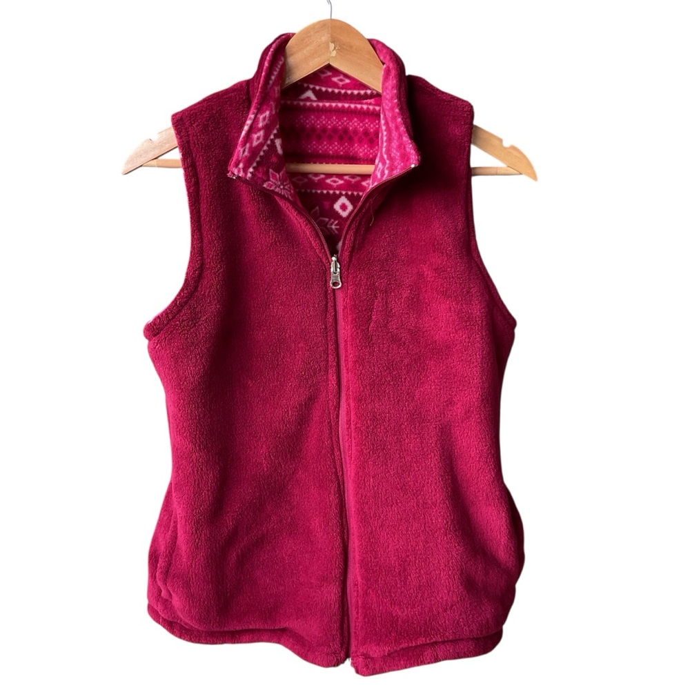 New York laundry Vest Jacket Reversible Deep Red Fleece Fair Isle Preppy consign - Picture 5 of 10